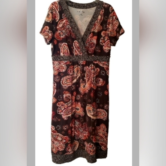 croft & barrow Dresses & Skirts - Vintage Croft & Barrow Brown Paisley‎ Print V Neckline Knit Dress size XL